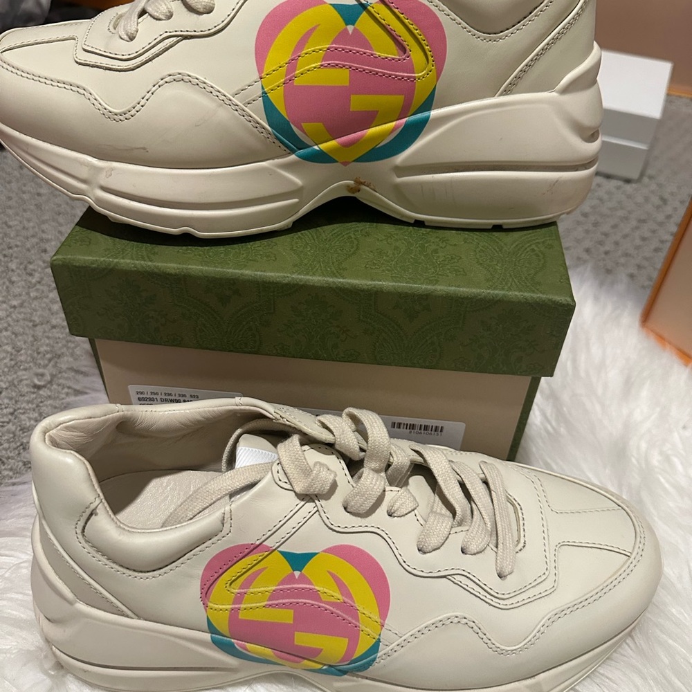 Gucci Rhyton heart ivory sneakers size 38.5